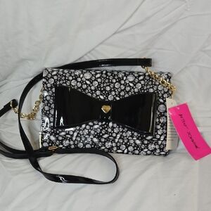 Betsey Johnson Black and White Floral Clutch with Bow